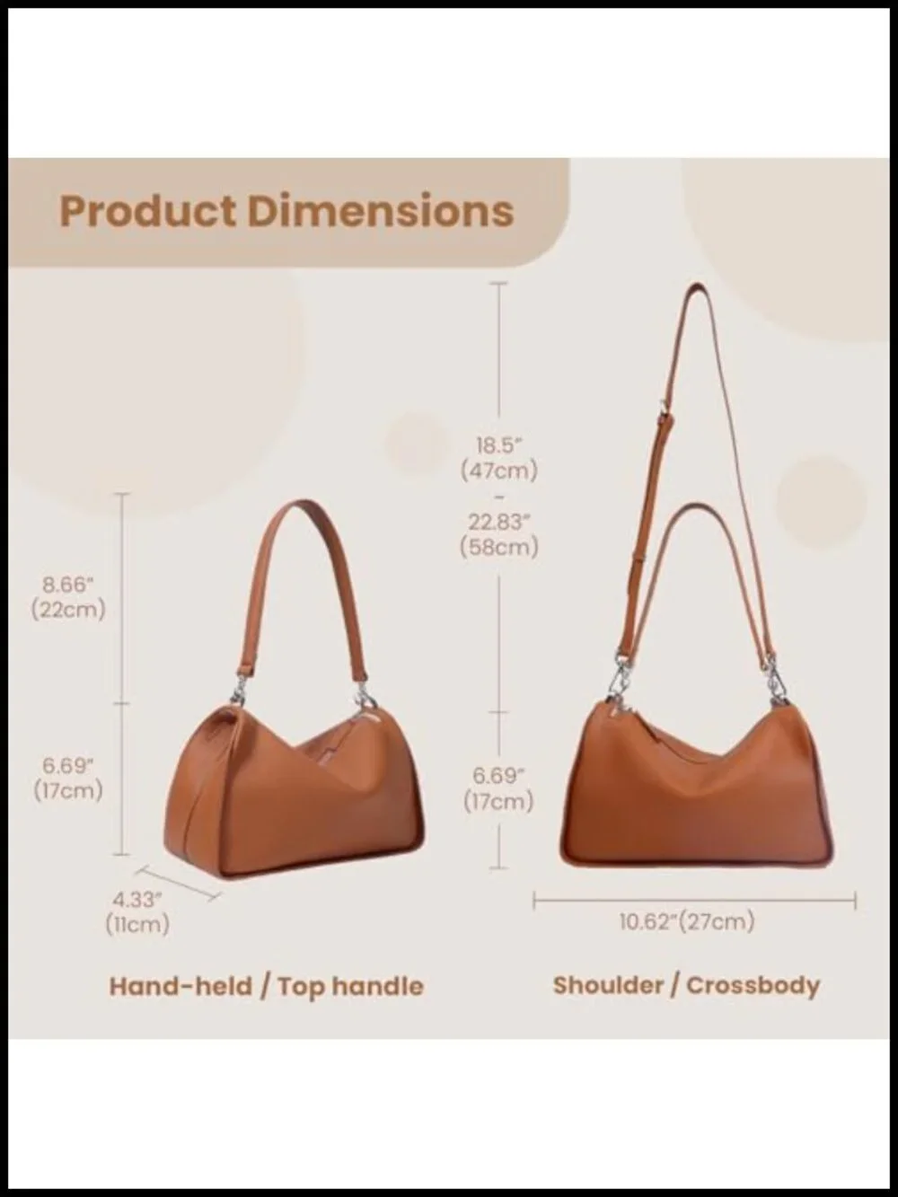 Genuine Leather Full-Grain Crossbody Hobo Bag Adjustable Strap